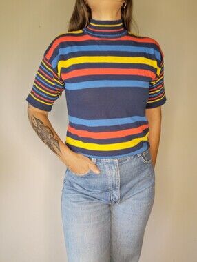 50s Striped Short Sleeve Sweater